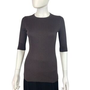 Vince Ribbed Brown Lightweight Sweater 3/4 Sleeve Cashmere Blend Stretchy